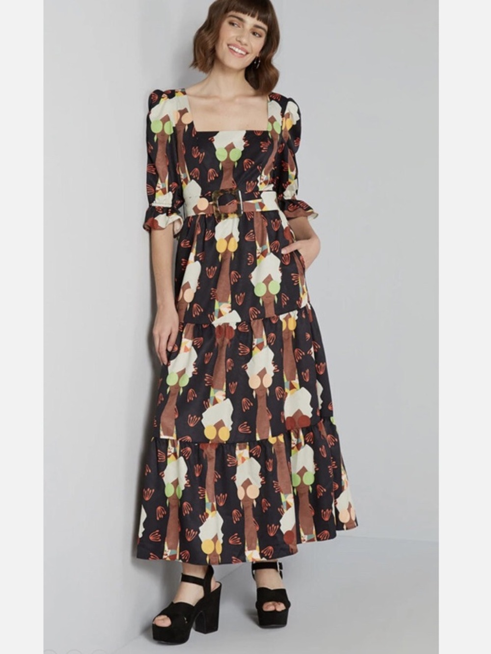Hutch Anthropologie Maxi Midi Let’s Go Boho Dress Size 4 ModCloth Belted NEW